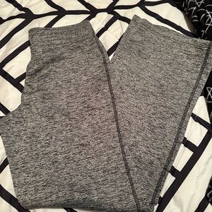 Black and grey open leg sweatpants.